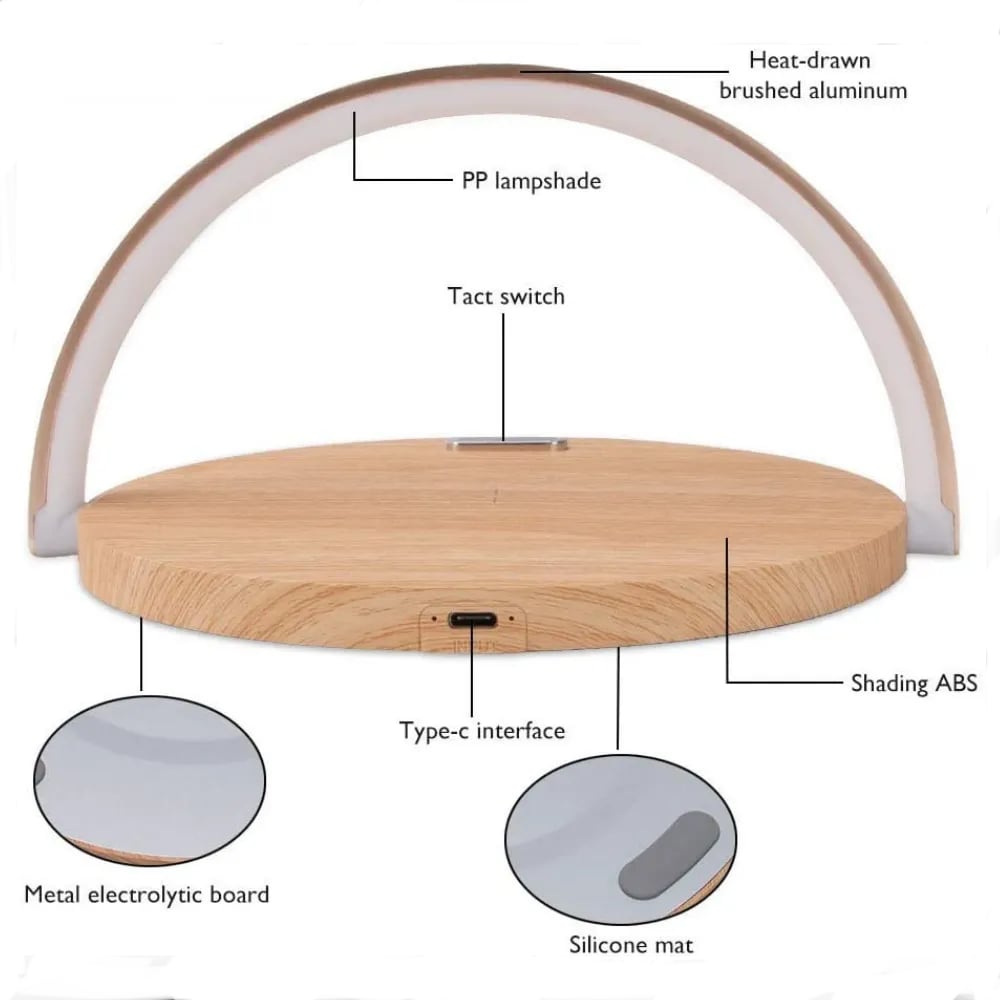 Wood LED Lamp Mobile Phone Stand & Wireless Charger