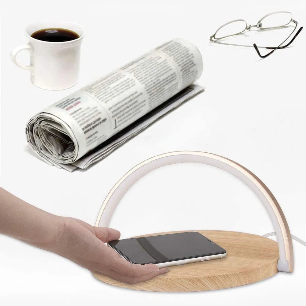 Wood LED Lamp Mobile Phone Stand & Wireless Charger