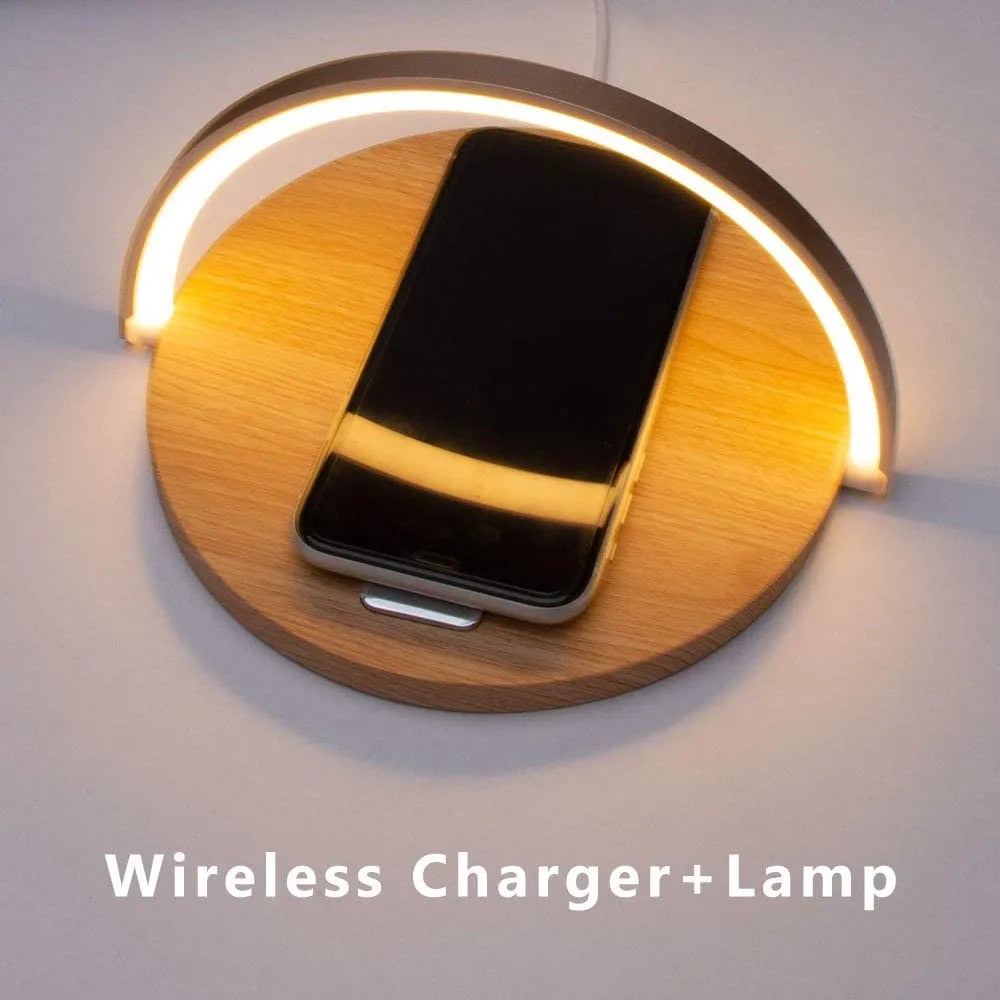 Wood LED Lamp Mobile Phone Stand & Wireless Charger