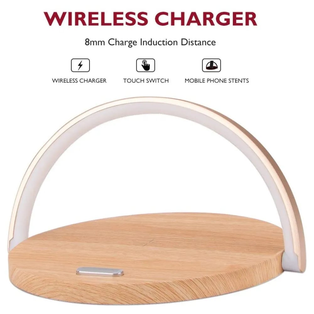 Wood LED Lamp Mobile Phone Stand & Wireless Charger