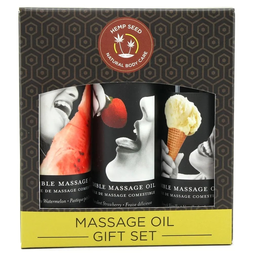 hempseed edible massage oil gift set in 2oz/60ml x 3