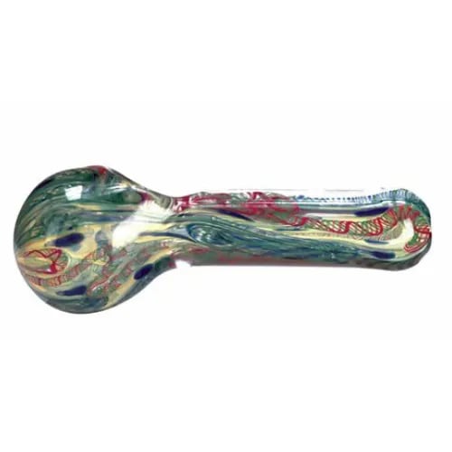 Hand Blown 5 Inch Glass Tobacco Pipe in Green Multi-Coloured
