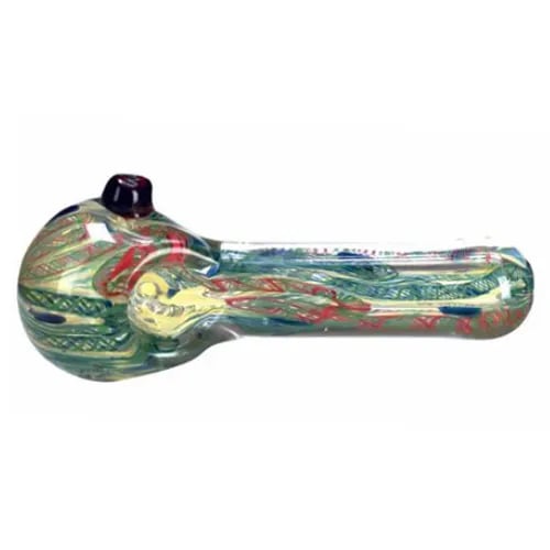 Hand Blown 5 Inch Glass Tobacco Pipe in Green Multi-Coloured